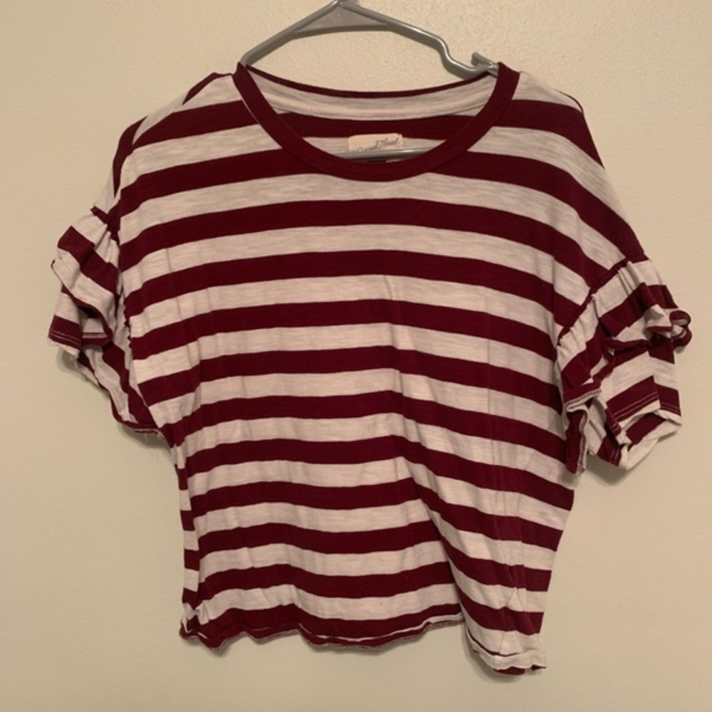 Universal Thread-Maroon Stripped Ruffle Sleeve Top - image 4